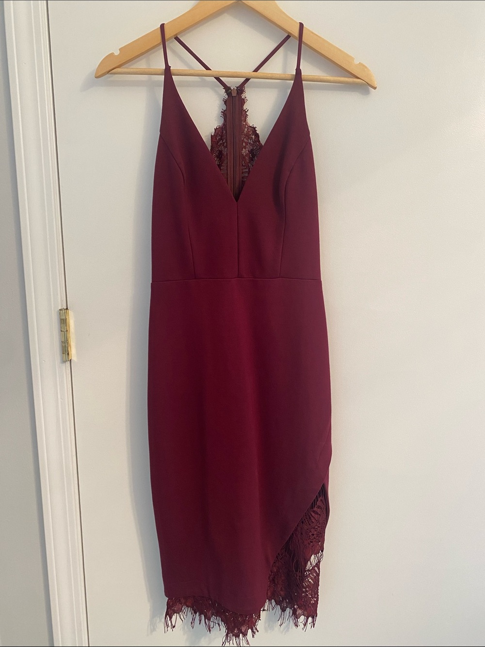 Astr Deep Plum Lace-Back Midi Slip Dress Size Small